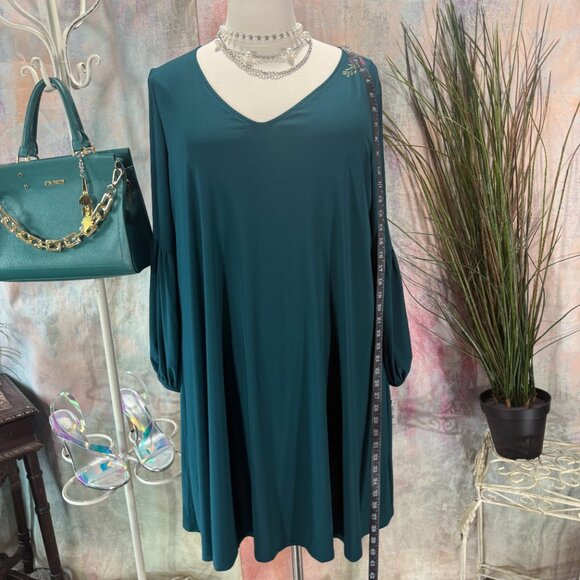 NEW 📌MN Neiman Marcus Teal Timeless Long Sleeves Plus Size Swing Dress - Picture 7 of 16